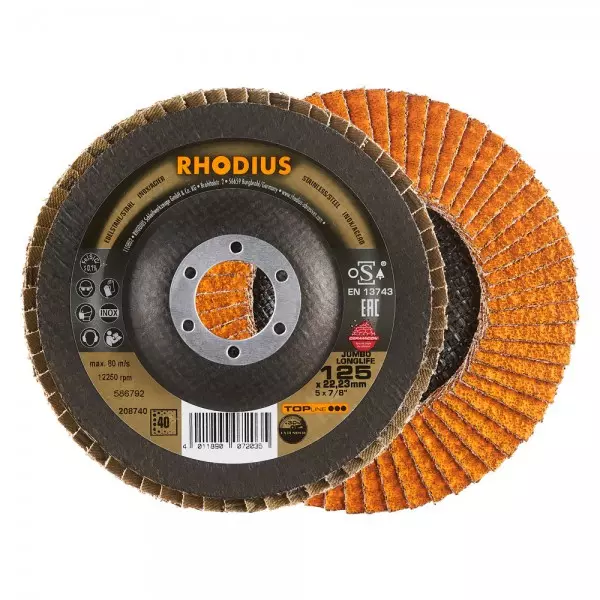 Disque à lamelle RHODIUS Inox Jumbo LongLife - Ø 125X22.23 - GR.60 - 208741