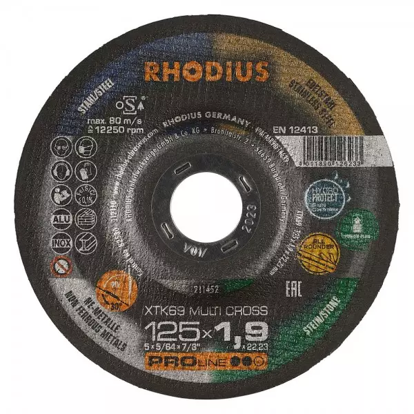 Disque à tronçonner RHODIUS Multimateriaux XTK69 - Ø125 mm x 1.9 x 22.2 mm -  211452