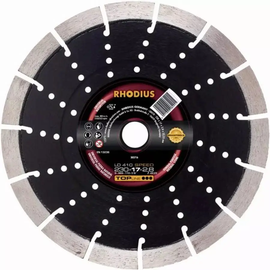 Disque à tronçonner diamanté RHODIUS - Diamètre 125 mm Ø de perçage 22.23 mm - Pierre naturelle  LD410 SPEED - 303713