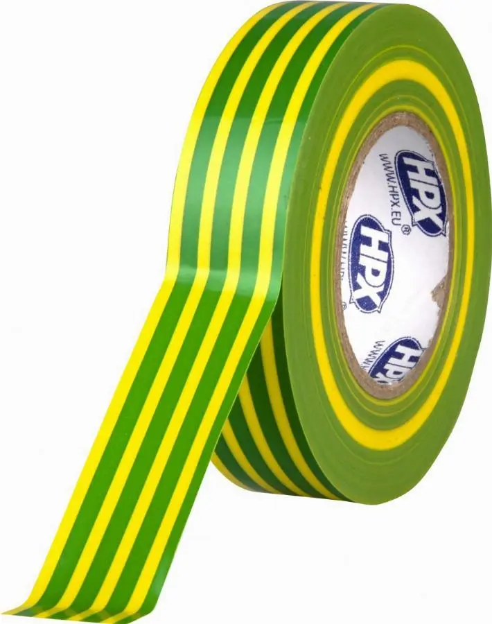 Ruban PVC Jaune-Vert pour électricien 19mm x 20m HPX - IE1920
