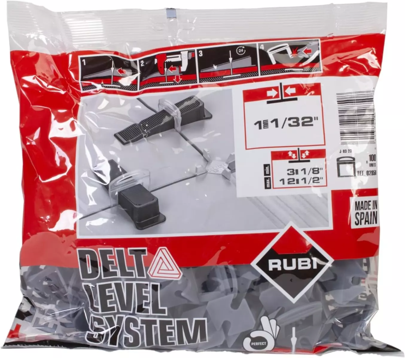 Bride de nivellement Delta LS pour carreaux - Epaisseur 1 mm / 3-12 mm - Boite de 100 - RUBI - 2850