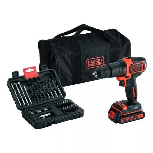 Perceuse à percussion sans fil - BLACK & DECKER - avec 1 batterie - chargeur -  accessoire - sac souple - BDCHD18S32-QW