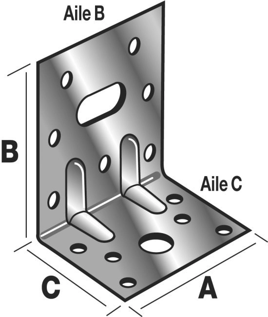 Équerre mixte renforcée galva SIMPSON - A65xB75xC48x1,5mm - E5/1,5/1122/11
