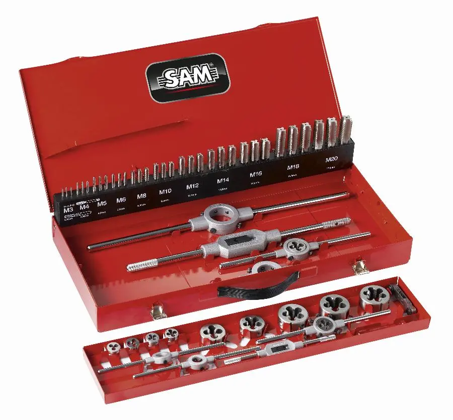 Composition d'outils à tarauder et fileter en coffret métallique SAM - CTF45
