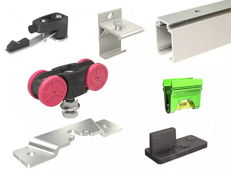 Ensemble rail 1,95 m et accessoires pour porte 21 / 60 kg - MANTION - SAF10-80-195-2