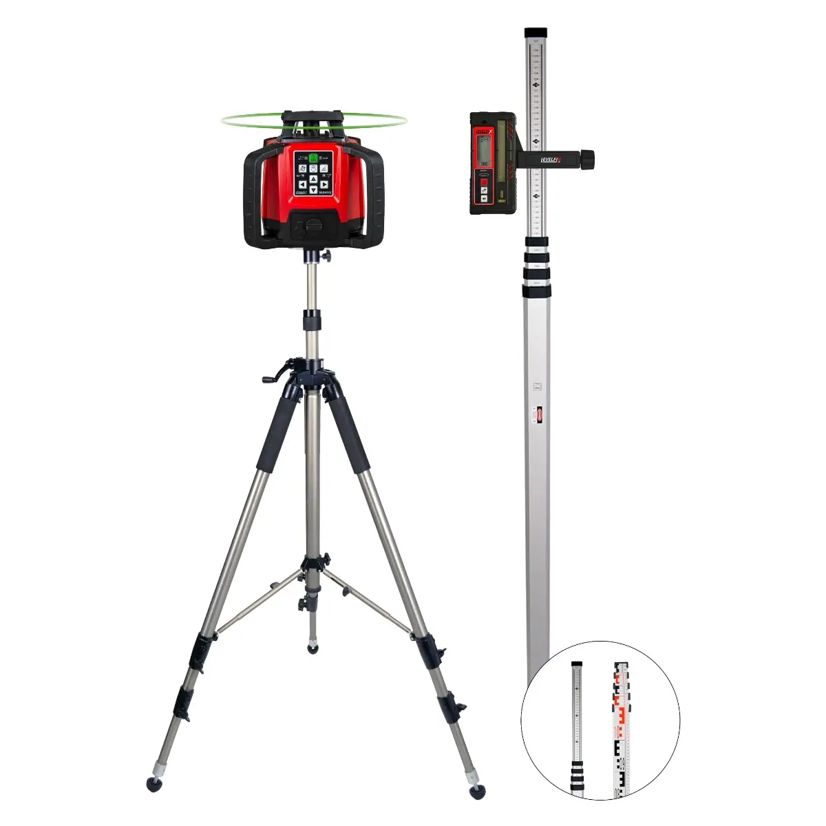 Set Laser multifonction horizontal et vertical Levelfix 550HVG avec Trépied pivotant 3 m et récepteur RLD100GR livré dans valise - NETIM - 554512