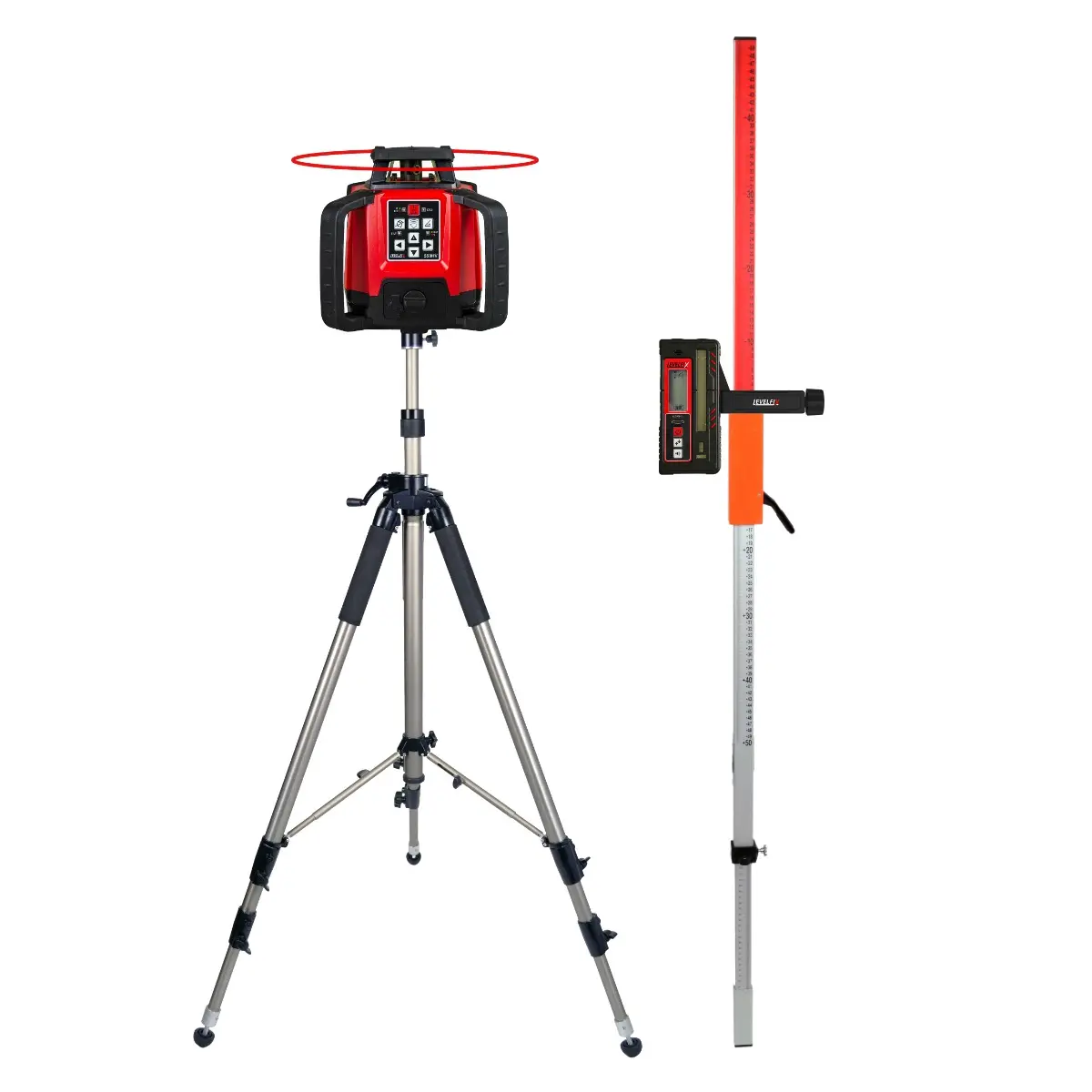 Set Laser rotatif Levelfix 550HV rouge + Trépied pivotant 2,8 m + Mire de mesure - NETIM - 554521