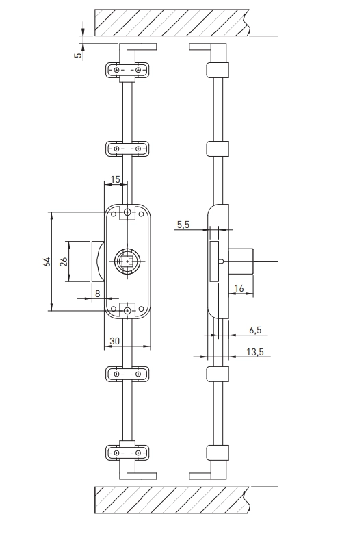 Serrure espagnolette 3 points OJMAR - axe 25mm avec rosace sans cylindre/tringle Uno - C7968.006NI