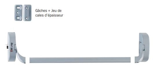2 Supports IDEA barre + 1 mécanisme H/B + 1 gache et cales d'épaisseur ISEO - Gris - Non coupe feu - 9414000705