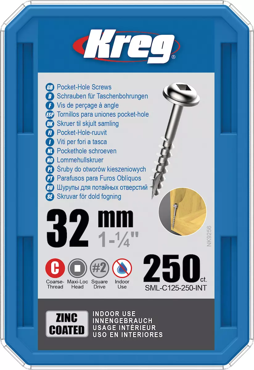 Vis zinc KREG 32 mm avec filetage grossier - Boite de 250 vis - SML-C125-250-INT