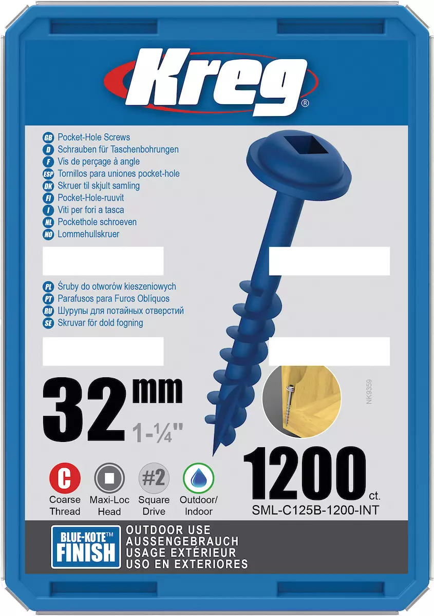 Vis à trous de poche 32 mm Blue-Kote™ Maxi-Loc, Filetage épai, 1200 - KREG - SML-C125B-1200-INT
