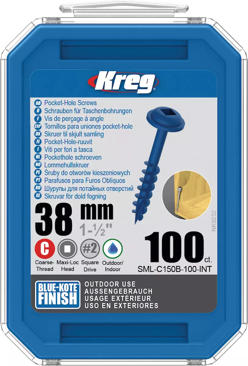 Vis à trous de poche 38 mm Blue-Kote™ Maxi-Loc, Filetage épai, 100 - KREG - SML-C150B-100-INT
