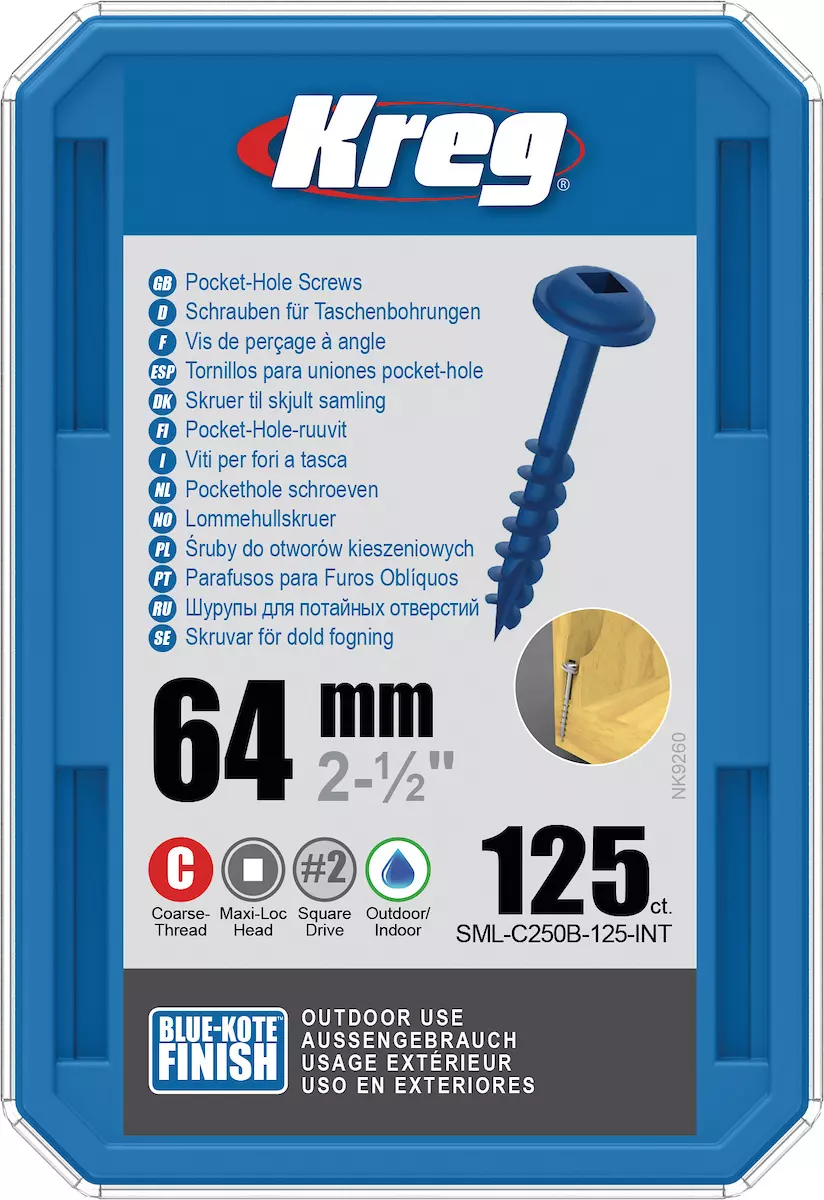  Vis à trous de poche 64 mm Blue-Kote™ Maxi-Loc, Filetage épai, 125 - KREG - SML-C250B-125