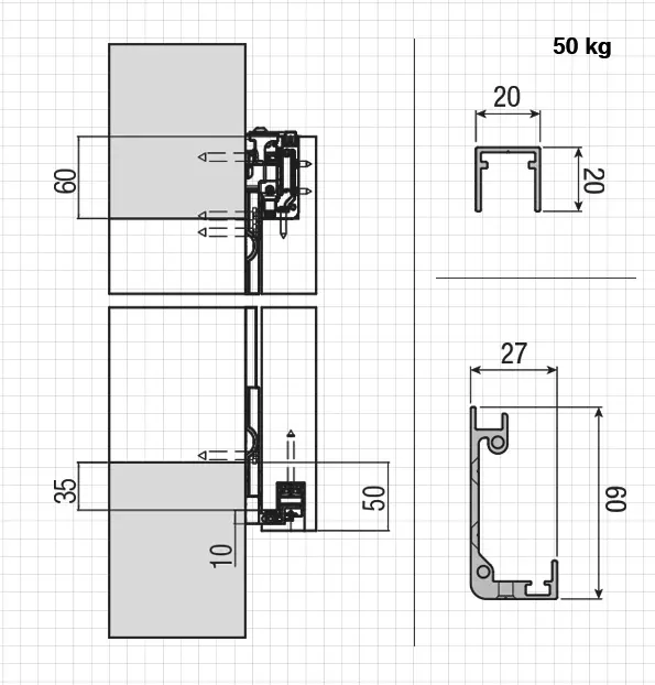 Profilé aluminium KRONA KOBLENZ Système TRICKS - L 900 x 2450 mm - 0590 900 2450