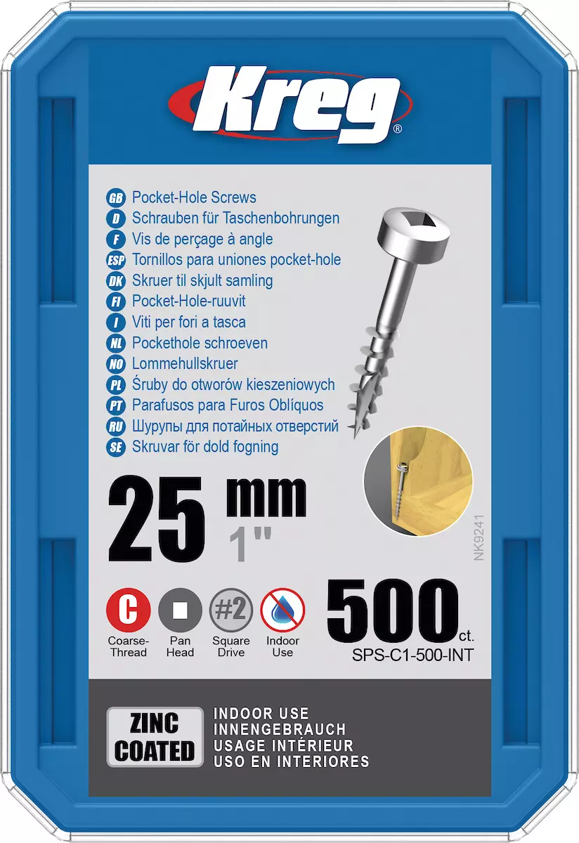 Vis à trous de poche 25 Revêtu de Zinc Pan-Head, Filetage épai, 500 - KREG - SPS-C1-500-INT