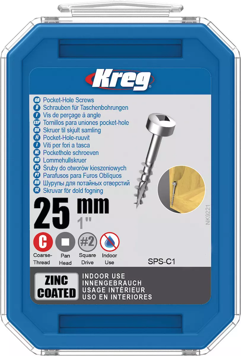 Vis à trous de poche Kreg 25 mm Revêtu de Zinc Pan-Head, Filetage épai - KREG - SPS-C1