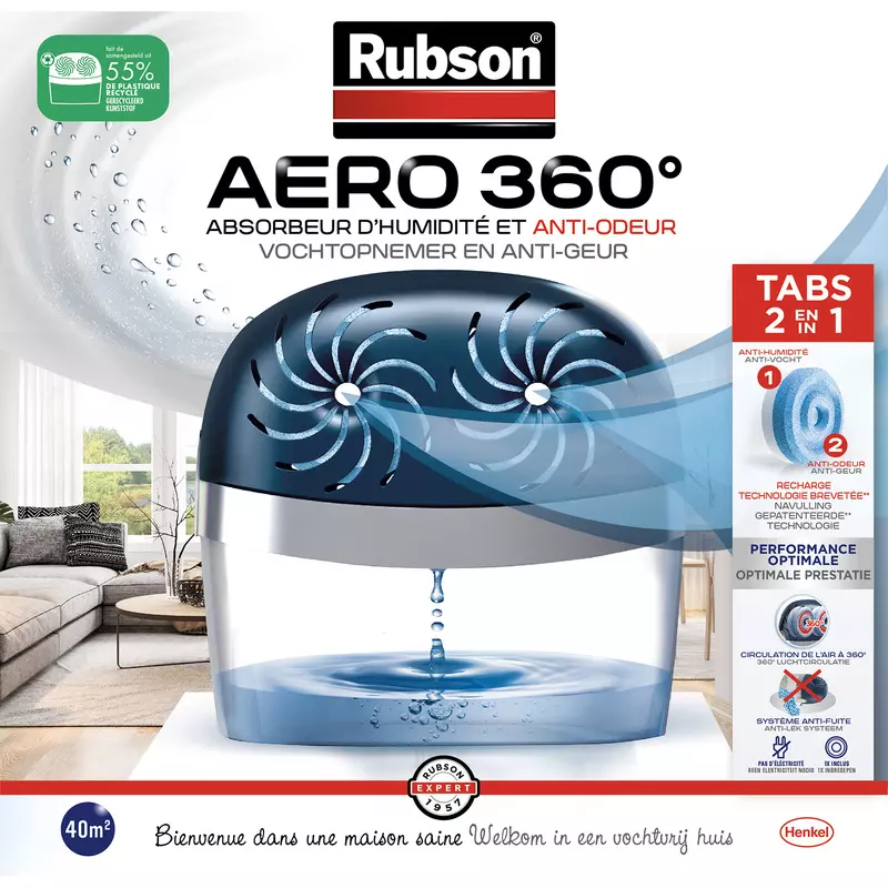 Absorbeur d'humidité RUBSON AERO 360 40m² + 1 recharge - 2622195