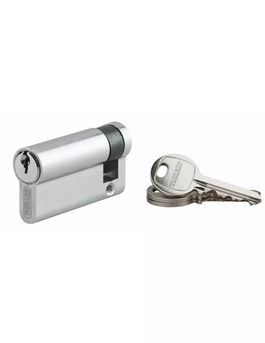 Cylindre de serrure à clé crantée Ecopro nickelé - Demi-cylindre - 50 x 10 - Varié - THIRARD - 00007953