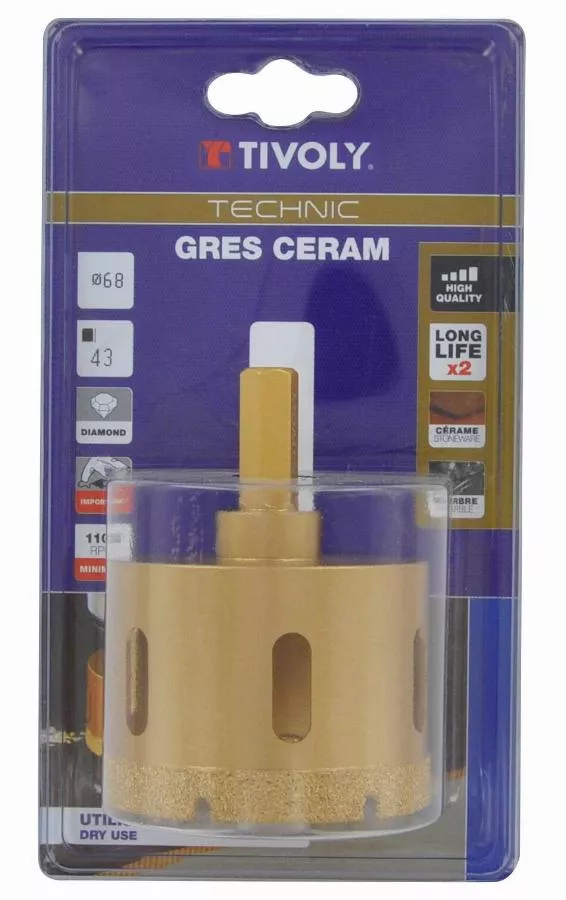 Scie cloche diamant à sec TIVOLY queue hexagonale Technic Ø68 - 12000926800