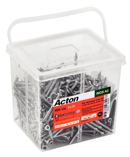 Seau 500 Vis terrasse tête fraisée 5 x 50 inox A2 Torx 25 + 1 embout Torx bois dur ACTON - 623265X50SEAU 