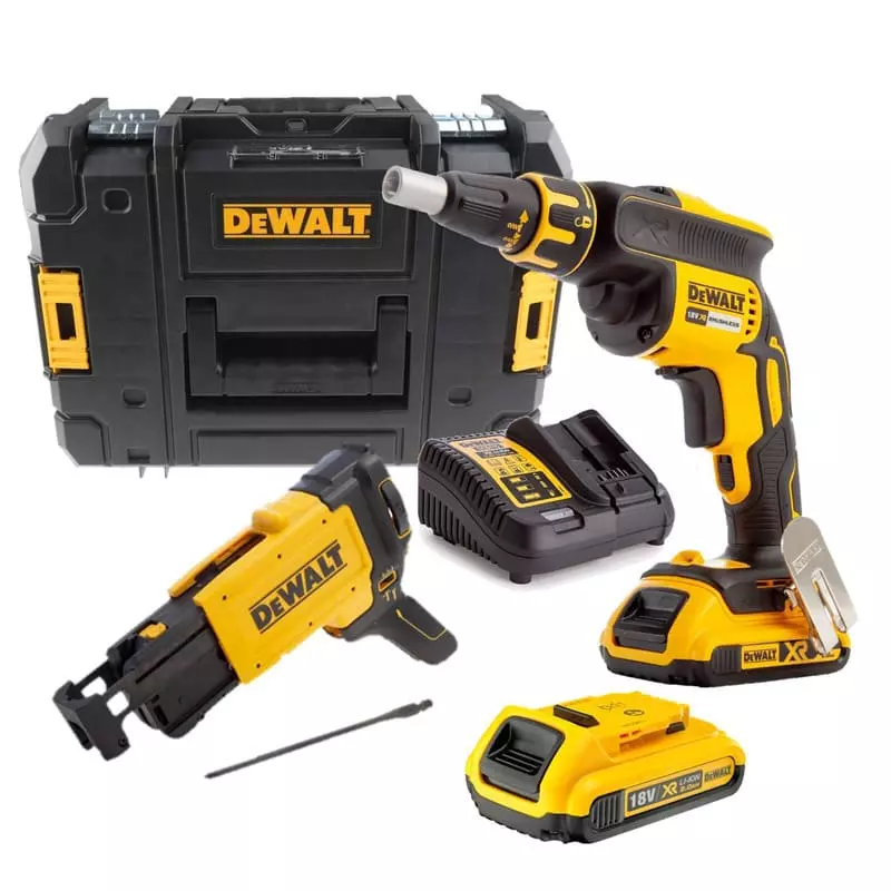 Visseuse plaques de plâtre 18V avec chargeur de vis en TSTAK - DEWALT - avec 2 batteries  18V 2.0Ah + Chargeur - coffret - DCF620D2K