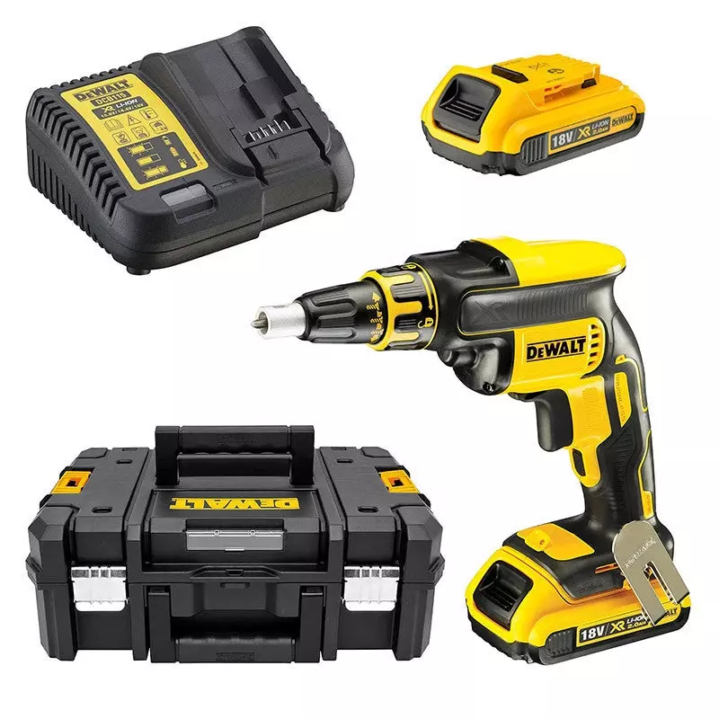 Visseuse plaques de plâtre XR 18V - DEWALT - avec 2 Batteries 18V 2.0Ah - Chargeur - Tstak - DCF620D2
