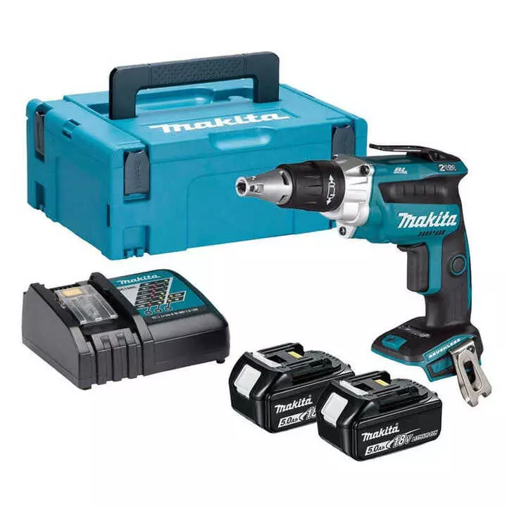 Visseuse plaque de plâtre - MAKITA -avec 2 batteries 18V 5 Ah - chargeur - MakPac- DFS250RTJ