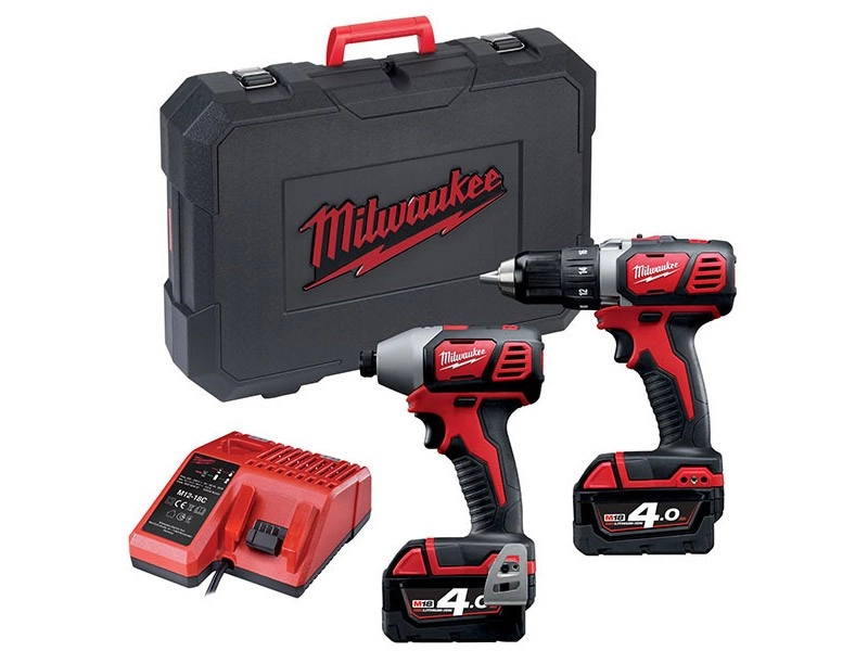 Pac 18V Perceuse Visseuse M18 BDD-0 + Visseuse à chocs M18 BID-0 - MILWAUKEE - avec 2 batteries 18V-4.0Ah - chargeur - HDbox - 933447126