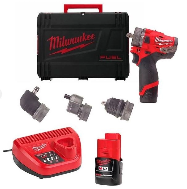 Perceuse à percussion 6 en 1 avec mandrins amovibles 12V MILWAUKEE - avec 2 batteries 12V 2.0Ah - chargeur 12V - HD Box - 4933464138