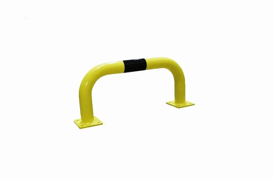 Arceau de protection acier Ø76mm VISO - jaune et noir - 750 x 350 mm - platine de fixation 4 trous - BAR3575NJ